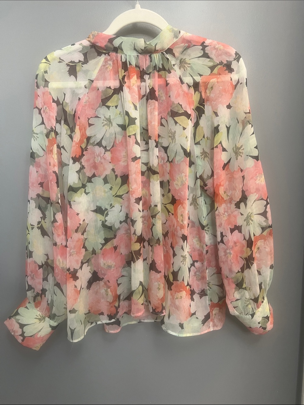 Zara Sheer Floral Blouse - Coral, Mint & White